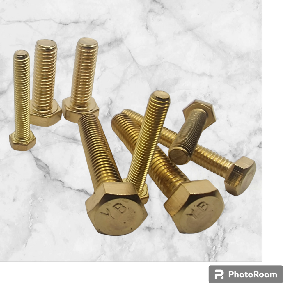 Solid Brass Bolts — Hex Head DIN 933 (M4–M8, Pack of 10)