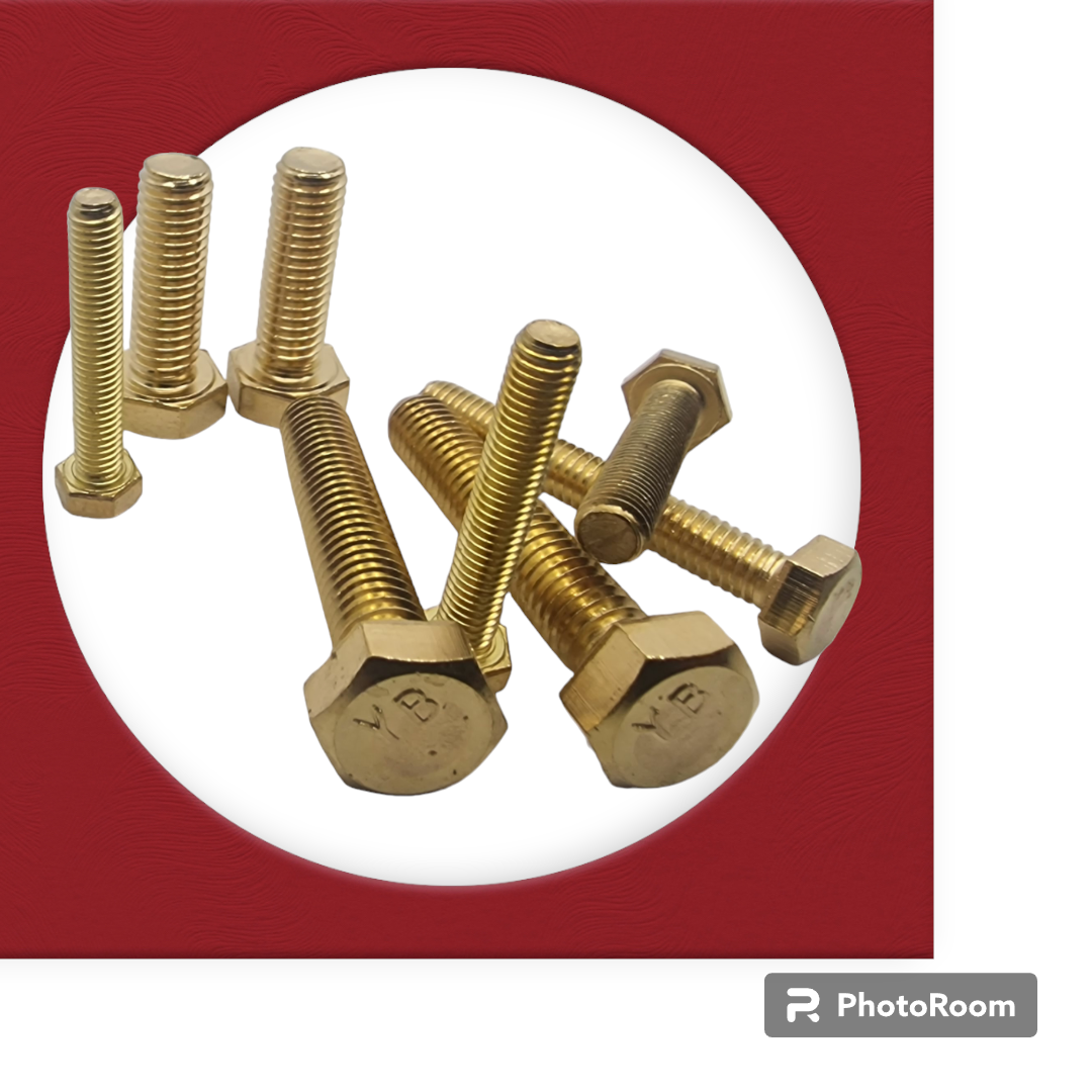 Solid Brass Bolts — Hex Head DIN 933 (M4–M8, Pack of 10)