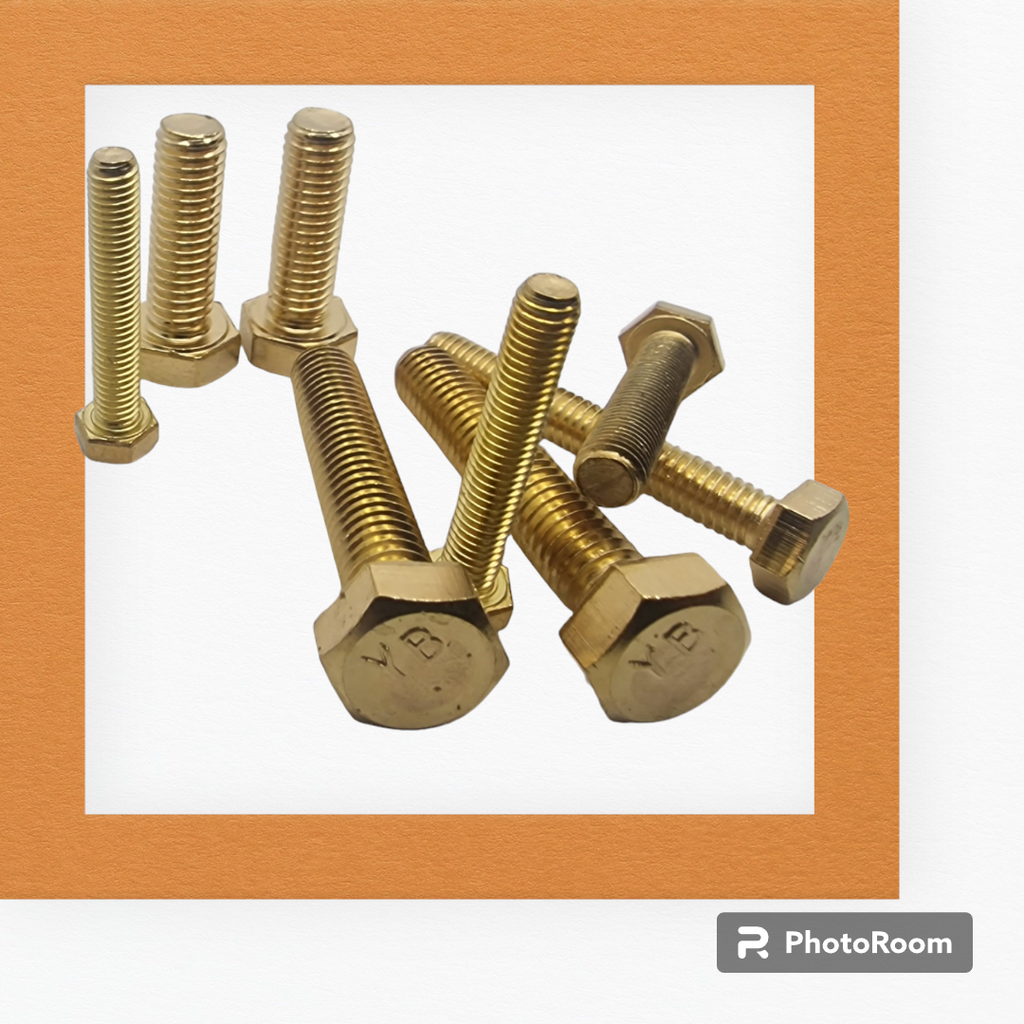 Solid Brass Bolts — Hex Head DIN 933 (M4–M8, Pack of 10)