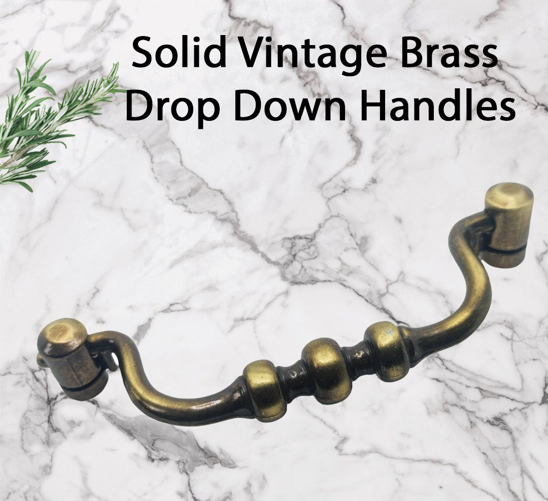 Vintage Cabinet Handle — Old Brass, Model 466 BR