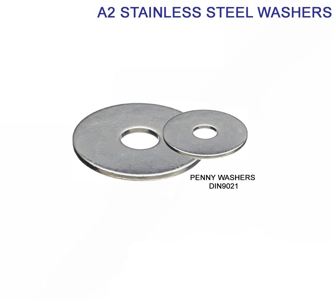 Penny / Mudguard Washers M3–M10 — A2 Stainless DIN 9021