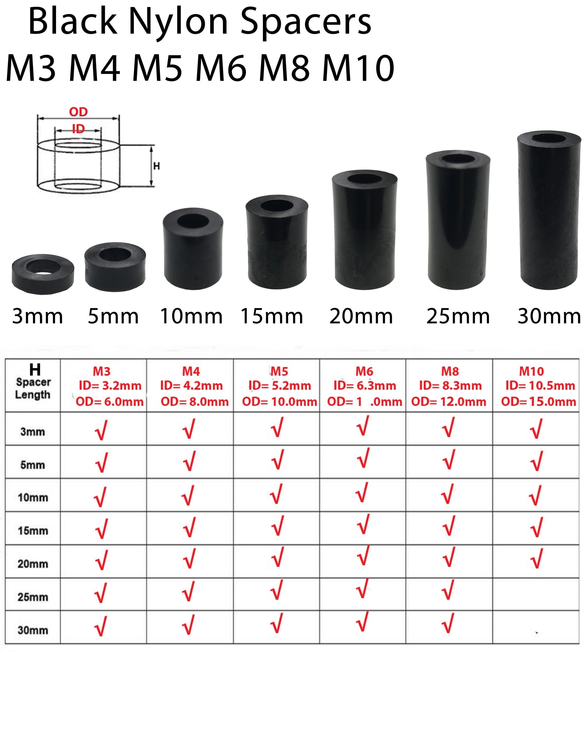 Black Nylon Spacers / Standoff Washers — Pack of 10