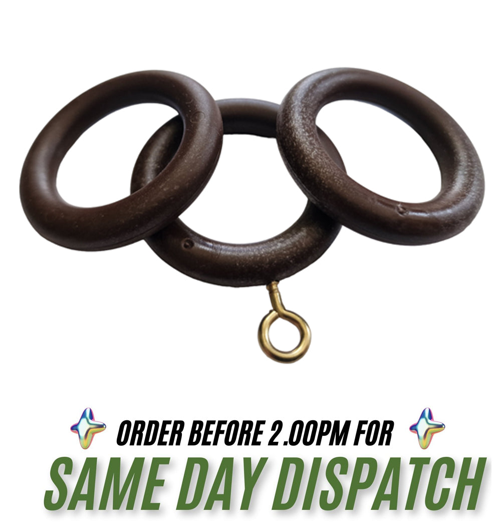 Walnut Curtain Rings 22–35mm Pole — Pack of 10 Rust-Proof