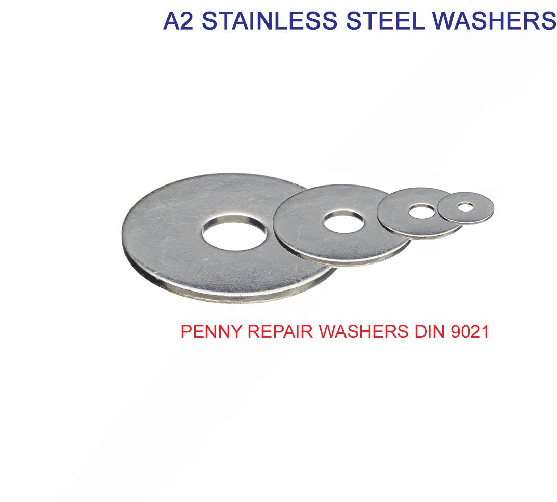 Penny / Mudguard Washers M3–M10 — A2 Stainless DIN 9021