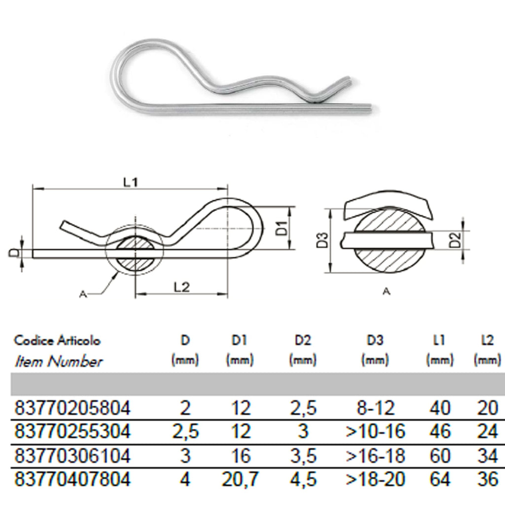 R-Clip Split Pin Beta 2–4mm — A2 Stainless Steel