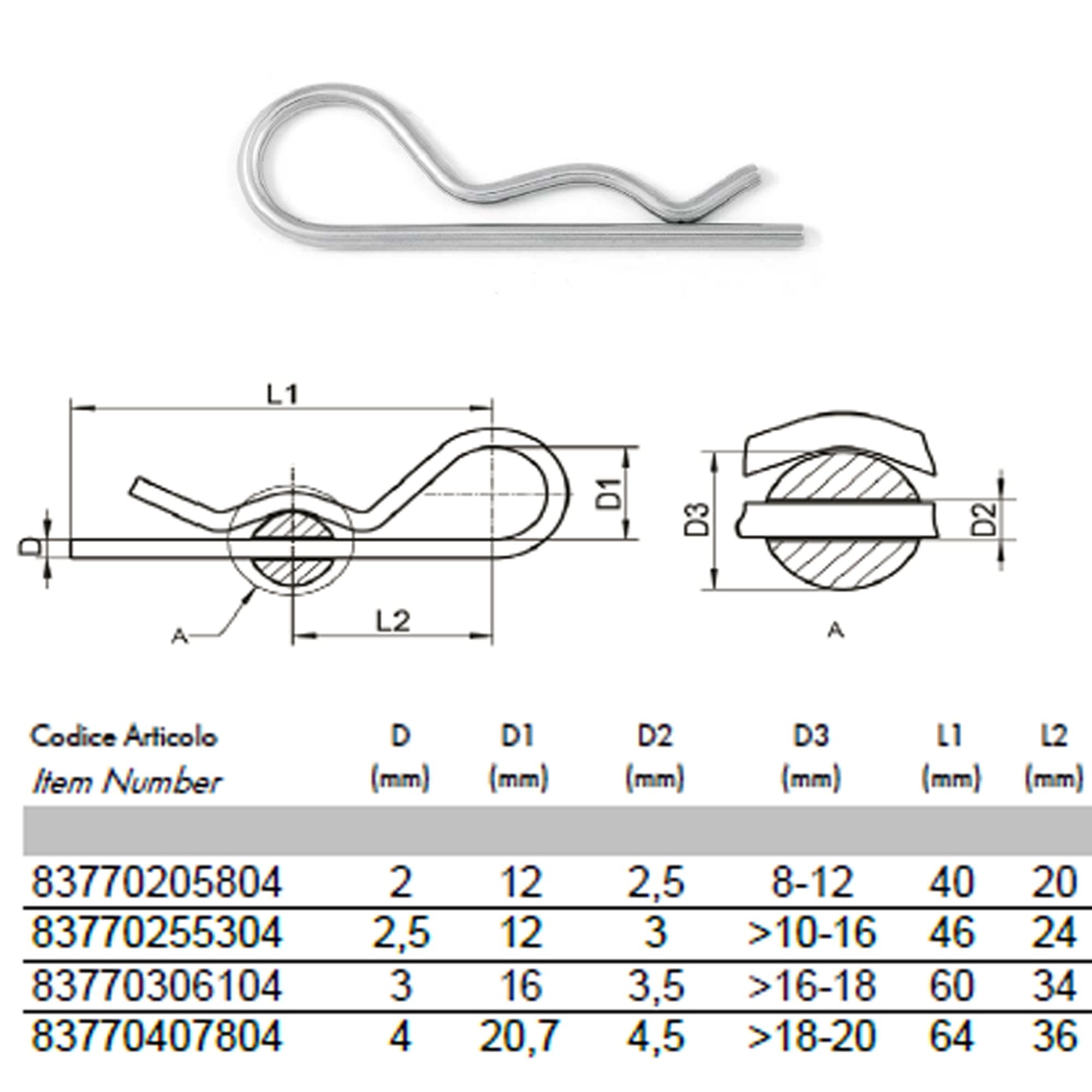 R-Clip Split Pin Beta 2–4mm — A2 Stainless Steel
