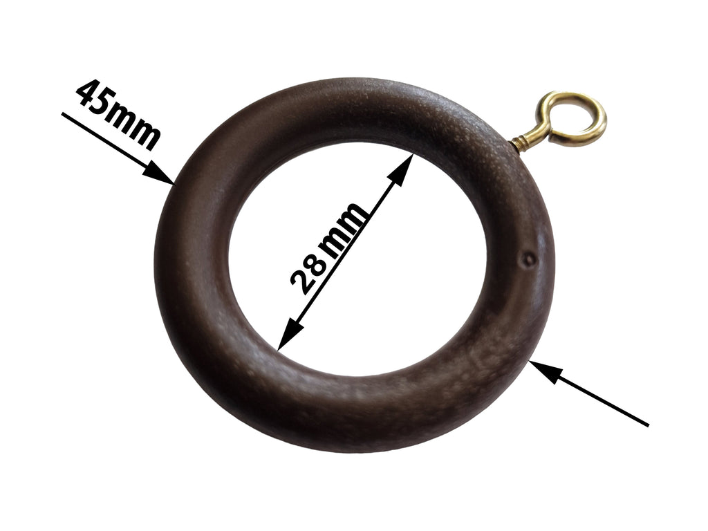 Walnut Curtain Rings 22–35mm Pole — Pack of 10 Rust-Proof
