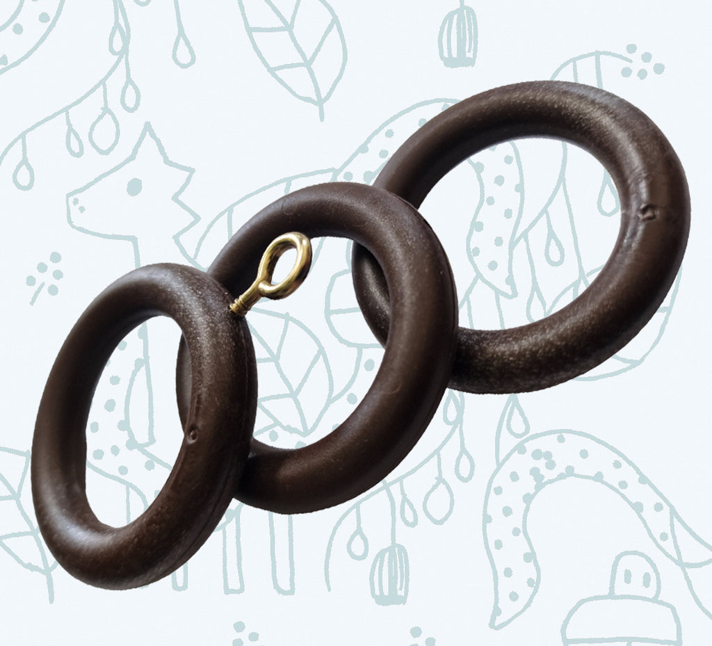 Walnut Curtain Rings 22–35mm Pole — Pack of 10 Rust-Proof