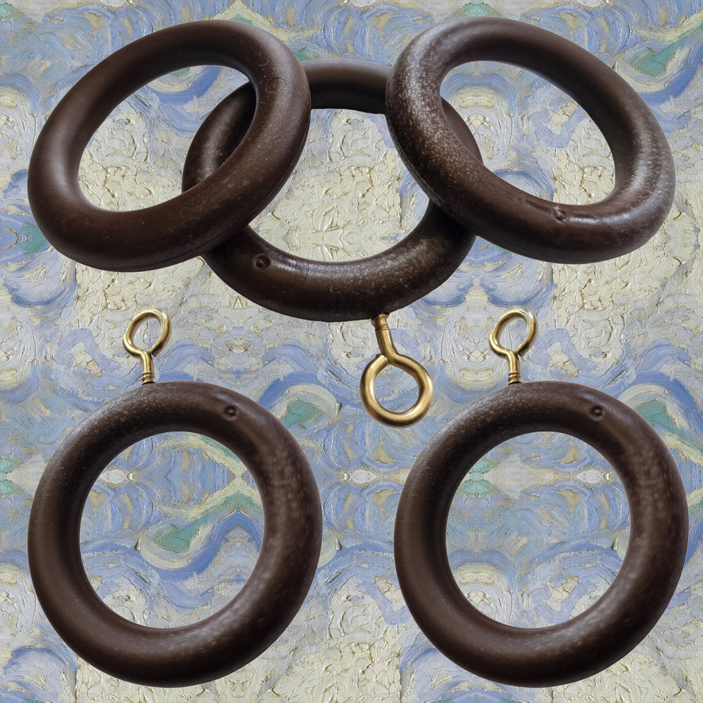 Walnut Curtain Rings 22–35mm Pole — Pack of 10 Rust-Proof