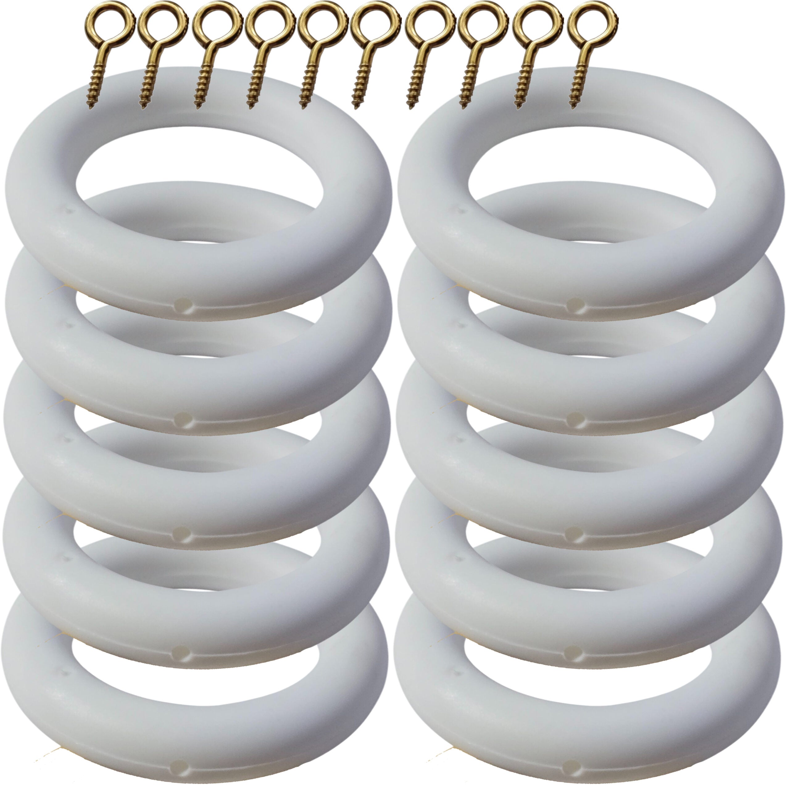 White Curtain Rings 28mm Pole — Pack of 10 Rust-Proof Eyelet