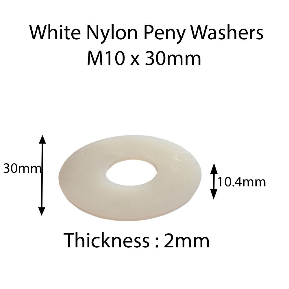 White Nylon Penny Washers M3–M12 — DIN 9021 Insulating