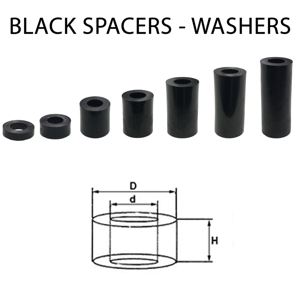 Black Nylon Spacers / Standoff Washers — Pack of 10