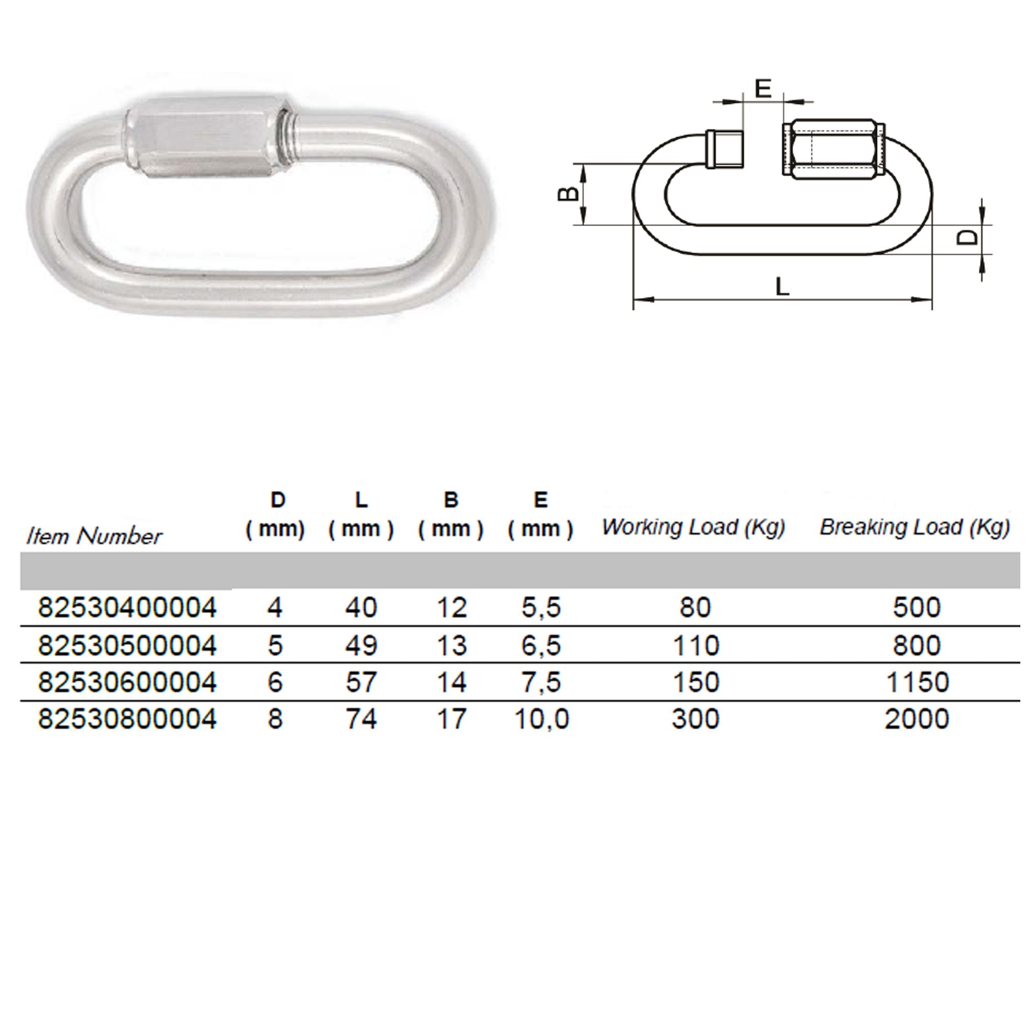 Chain Quick Link M4–M8 — A4 316 Marine Grade Stainless