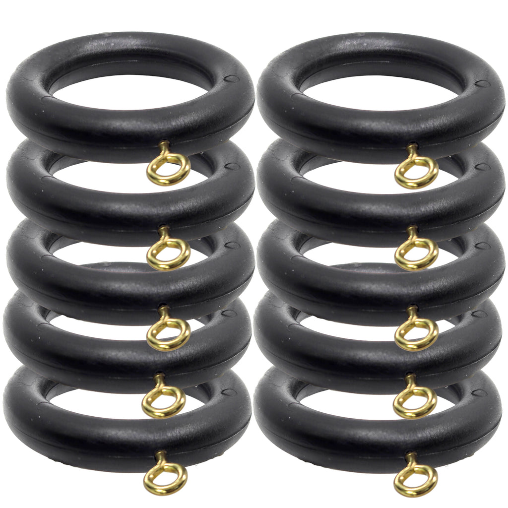 Black Curtain Rings 22–35mm Pole — Pack of 10 Rust-Proof