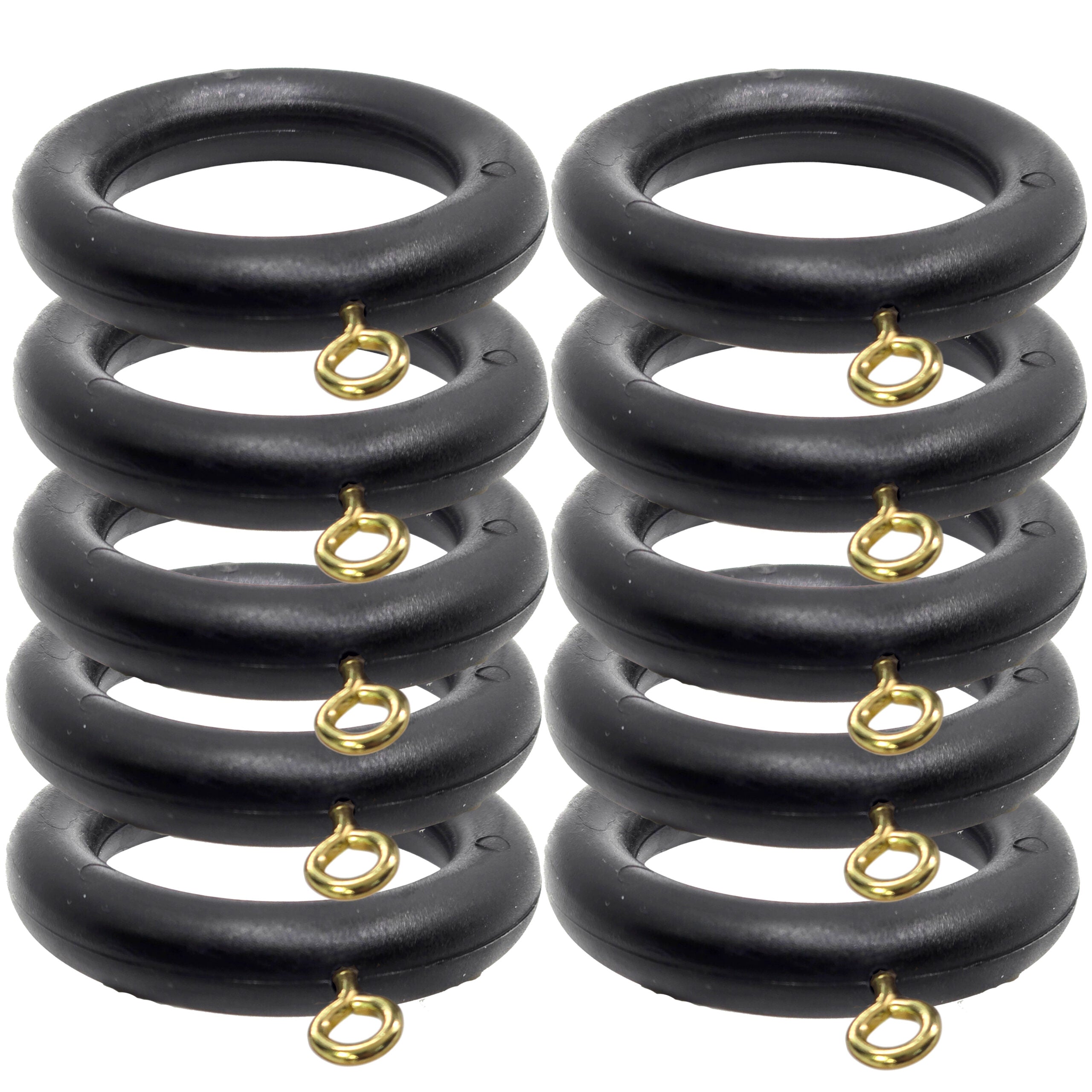 Black Curtain Rings 22–35mm Pole — Pack of 10 Rust-Proof