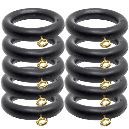 Black Curtain Rings 22–35mm Pole — Pack of 10 Rust-Proof