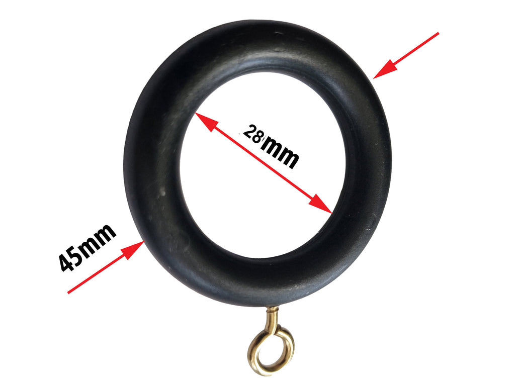 Black Curtain Rings 22–35mm Pole — Pack of 10 Rust-Proof