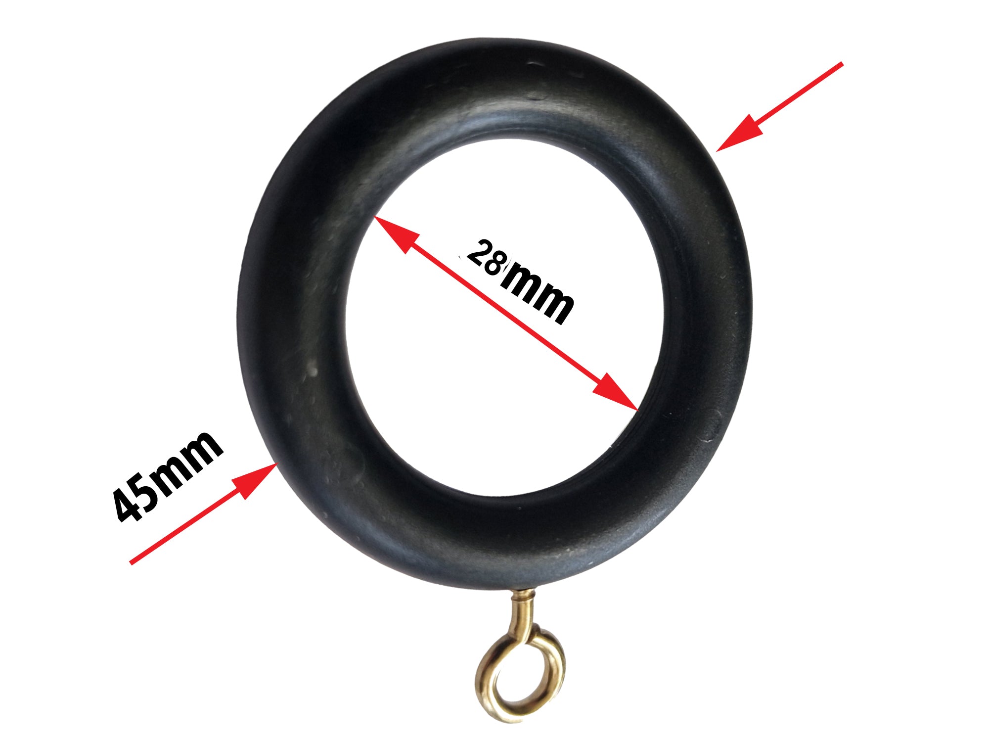 Black Curtain Rings 22–35mm Pole — Pack of 10 Rust-Proof