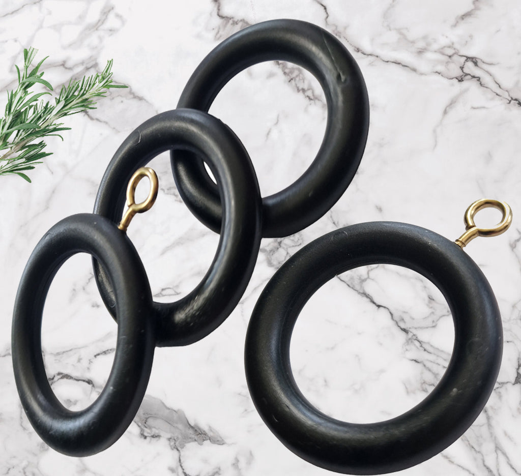 Black Curtain Rings 22–35mm Pole — Pack of 10 Rust-Proof