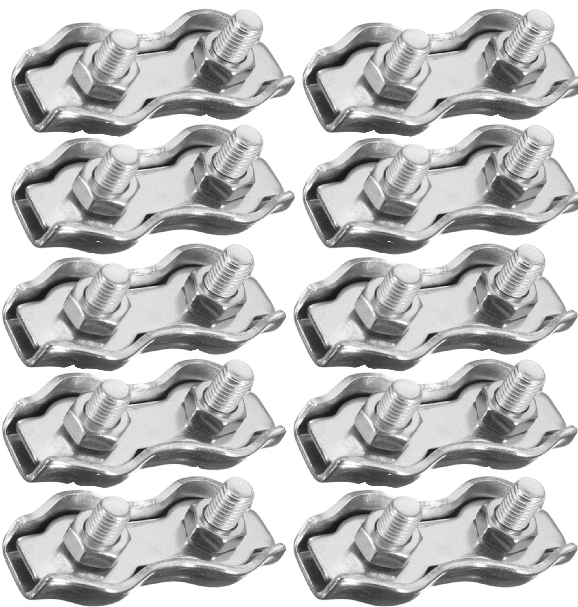 Pack of 10 duplex wire rope clamps in A4 316 marine stainless steel