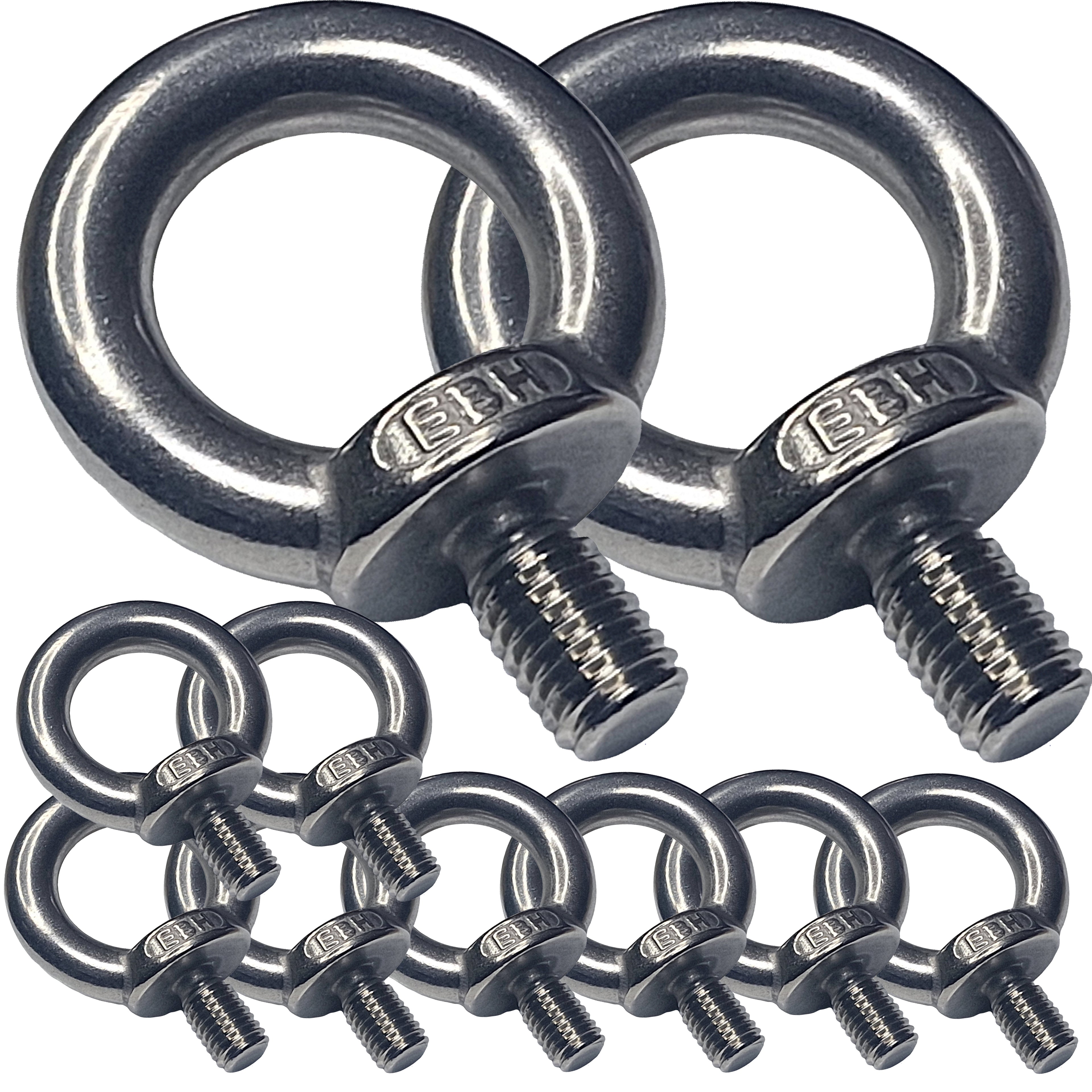 Pack of 10 lifting eye bolts in A4 316 marine grade stainless steel