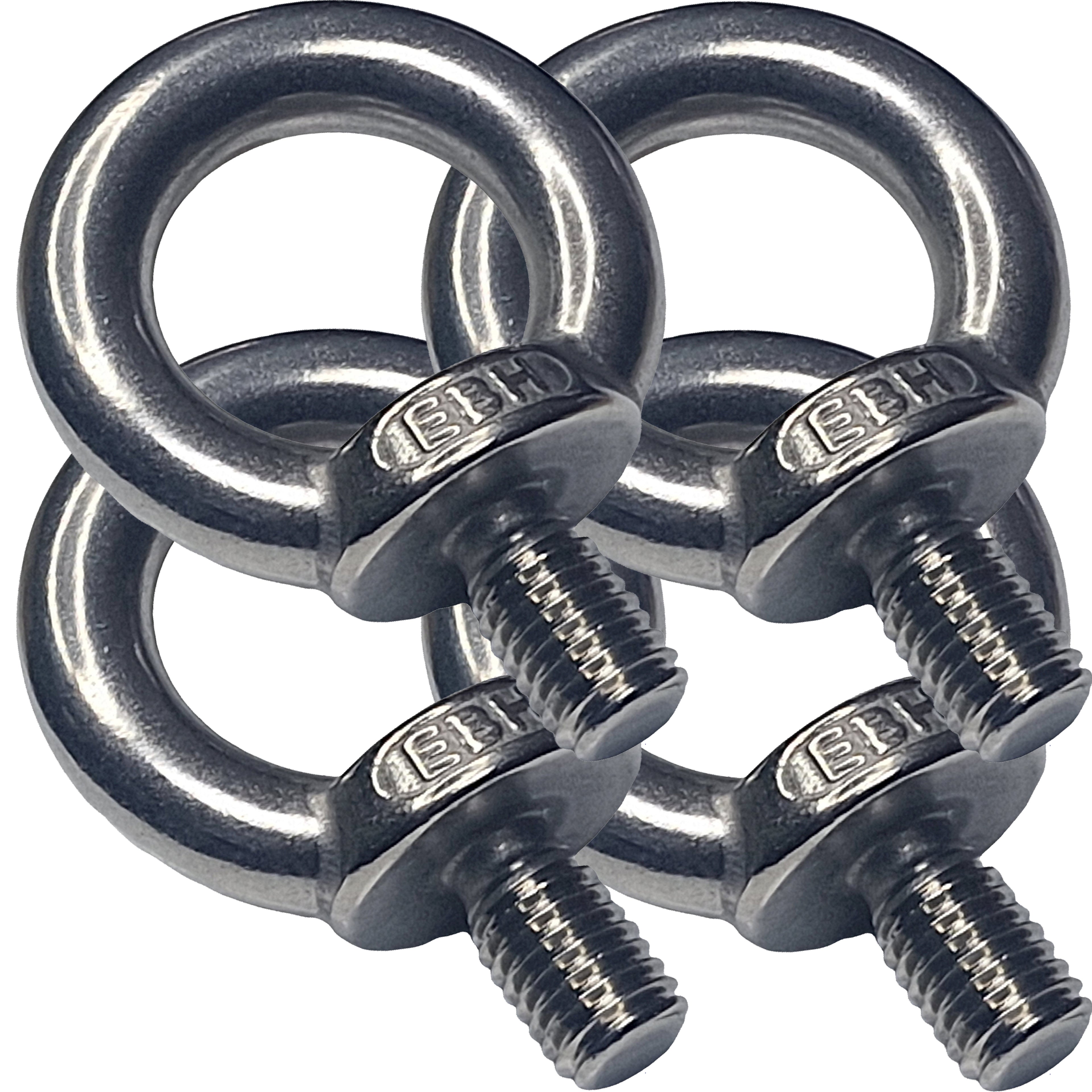 Pack of 4 lifting eye bolts in A4 316 marine grade stainless steel