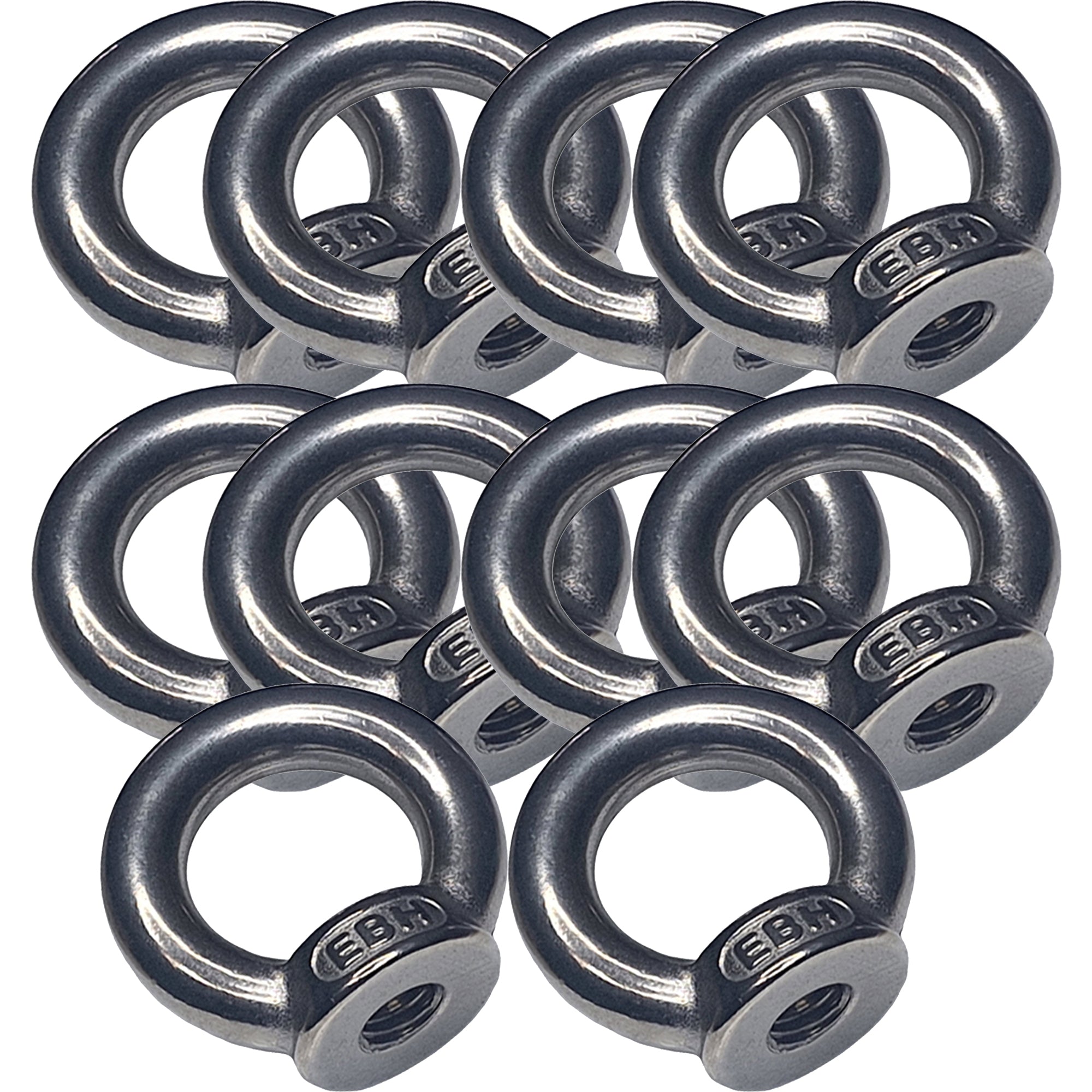 Pack of 10 lifting eye nuts DIN 582 in A4 316 marine grade stainless steel