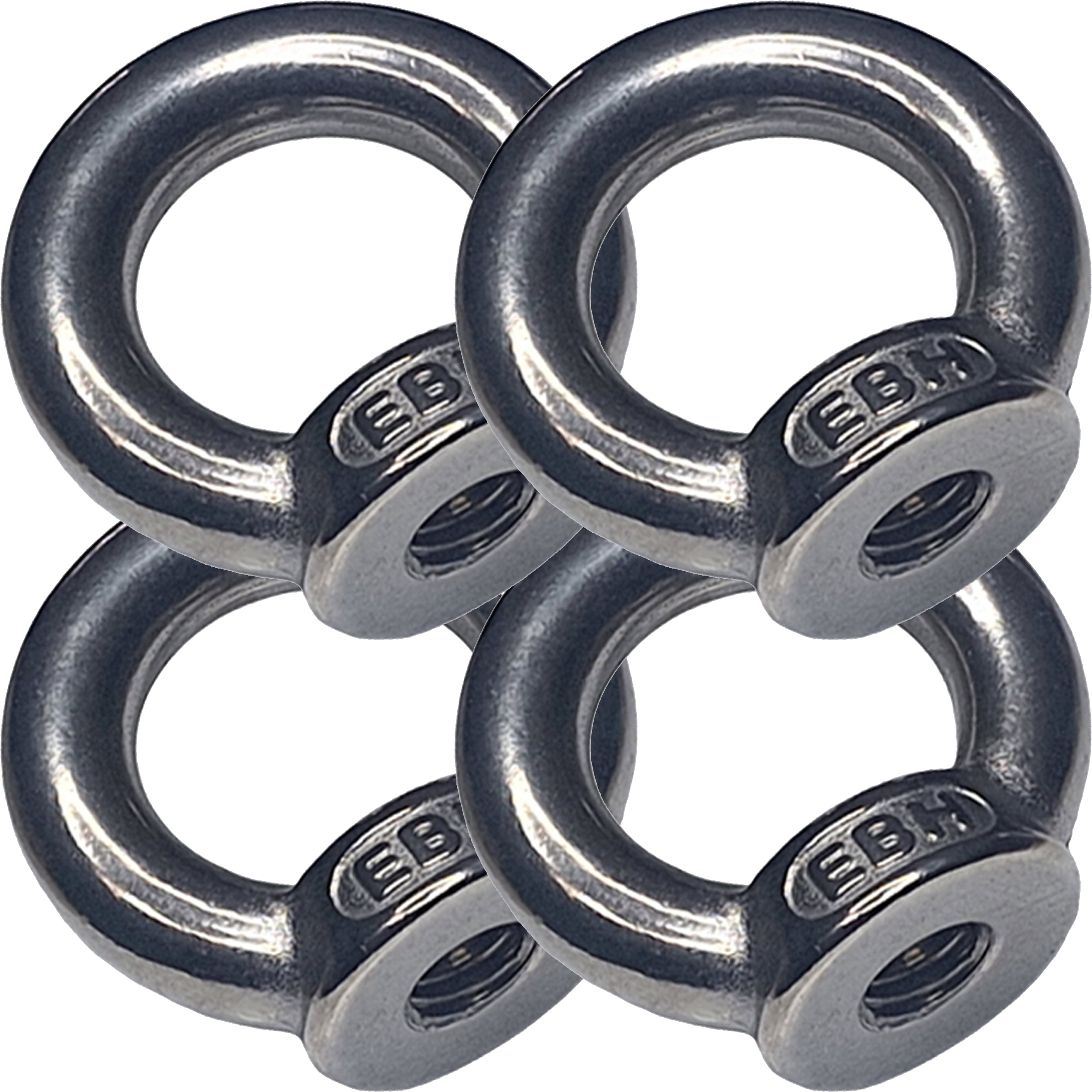 Pack of 4 lifting eye nuts DIN 582 in A4 316 marine grade stainless steel
