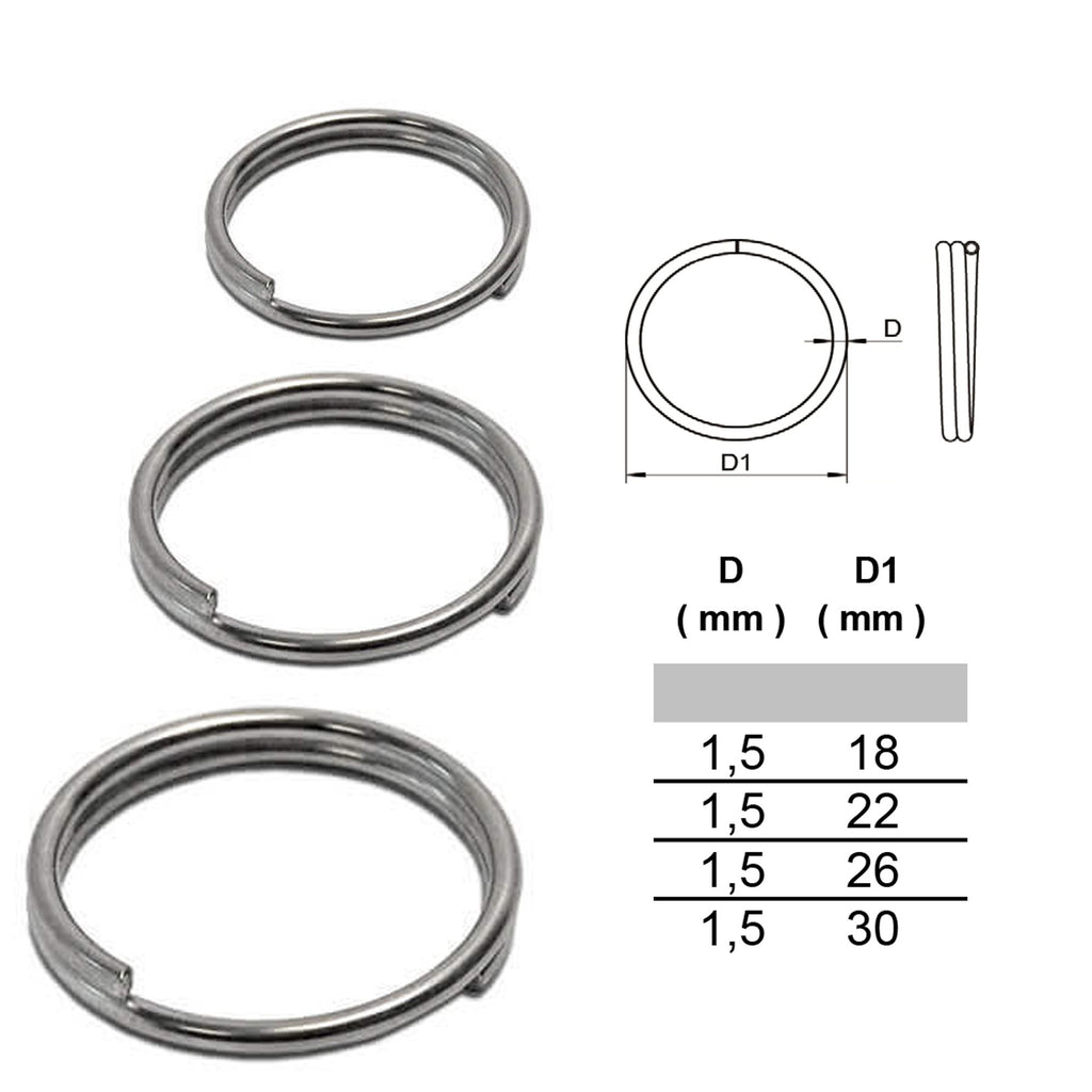Split Round Rings 18–30mm Keyring — A2 Polished Stainless