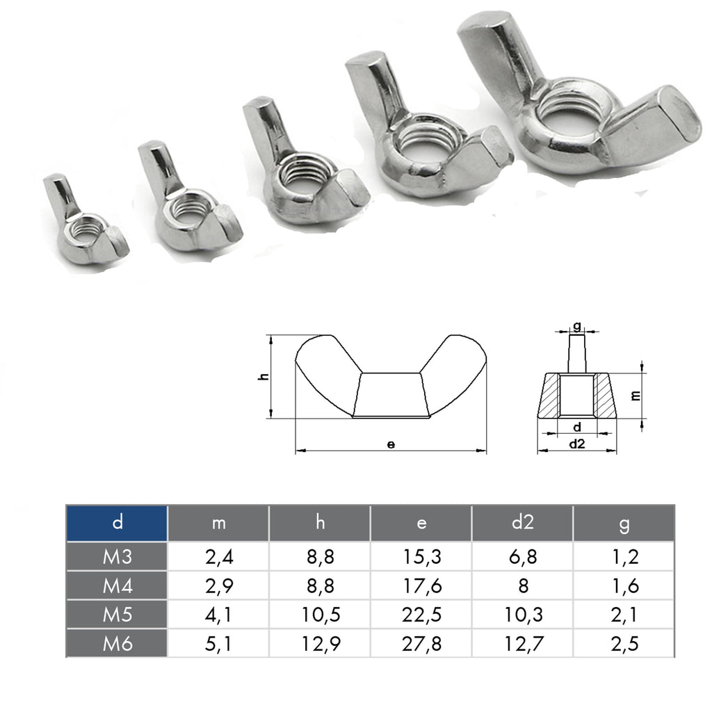 Wing Nuts M4–M6 — A4 Marine 316 Stainless DIN 315