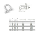 D-Shackle M4–M10 — A4 316 Marine Grade Stainless Steel