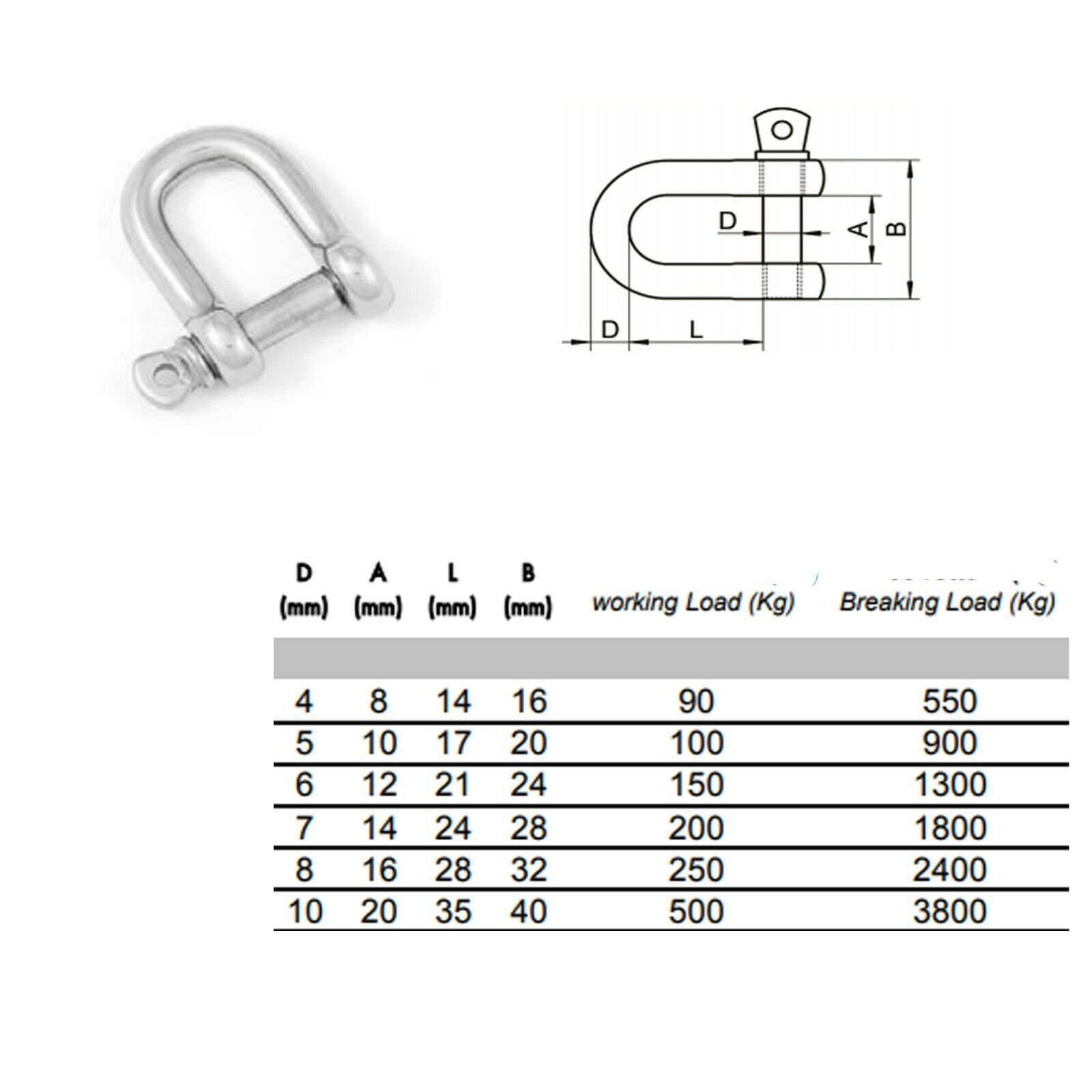 D-Shackle M4–M10 — A4 316 Marine Grade Stainless Steel