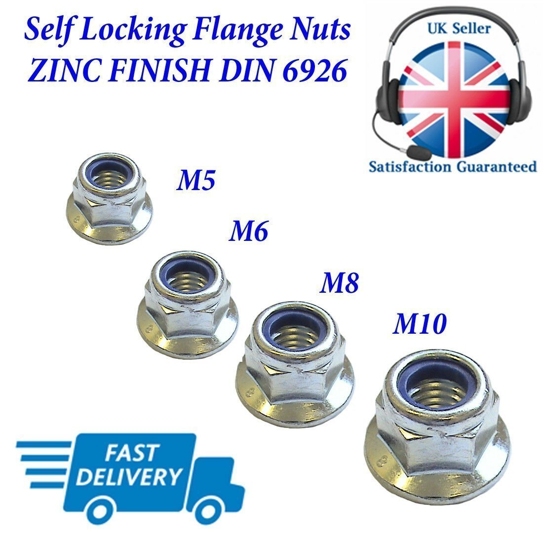 Flange Nyloc Nuts M5–M10 — Zinc-Plated Grade 8.8 DIN 6926