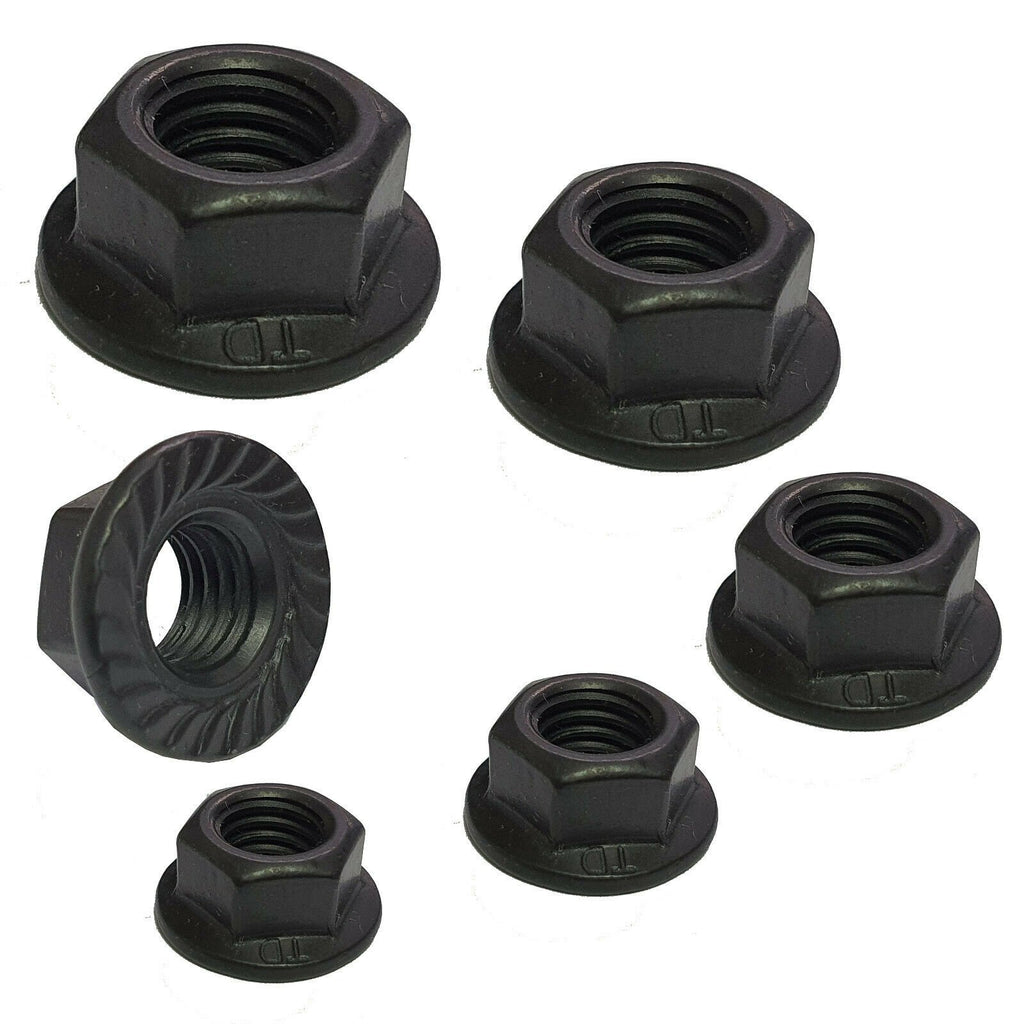 Black Serrated Flange Nuts M3–M10 — A2 Stainless DIN 6923
