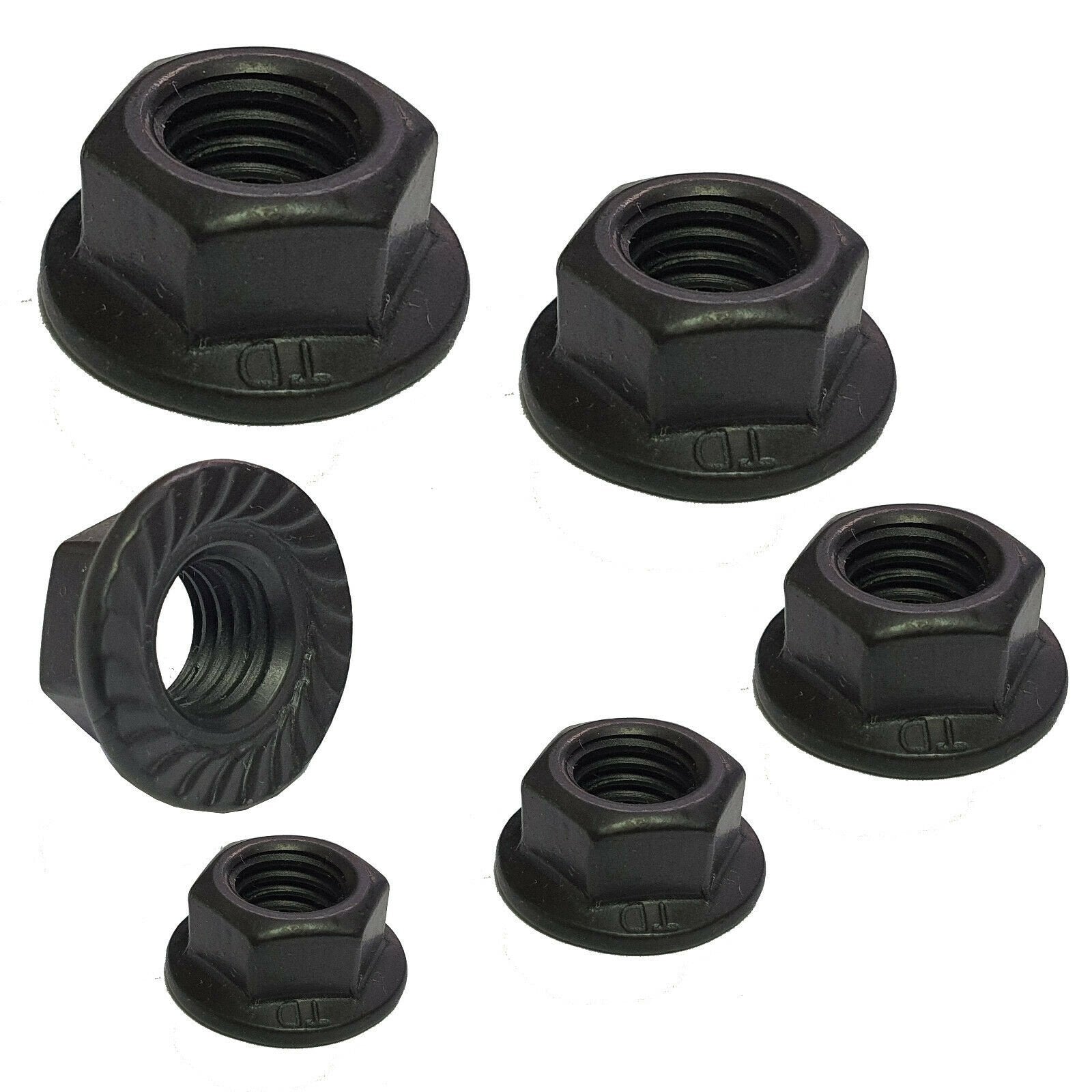 Black Serrated Flange Nuts M3–M10 — A2 Stainless DIN 6923