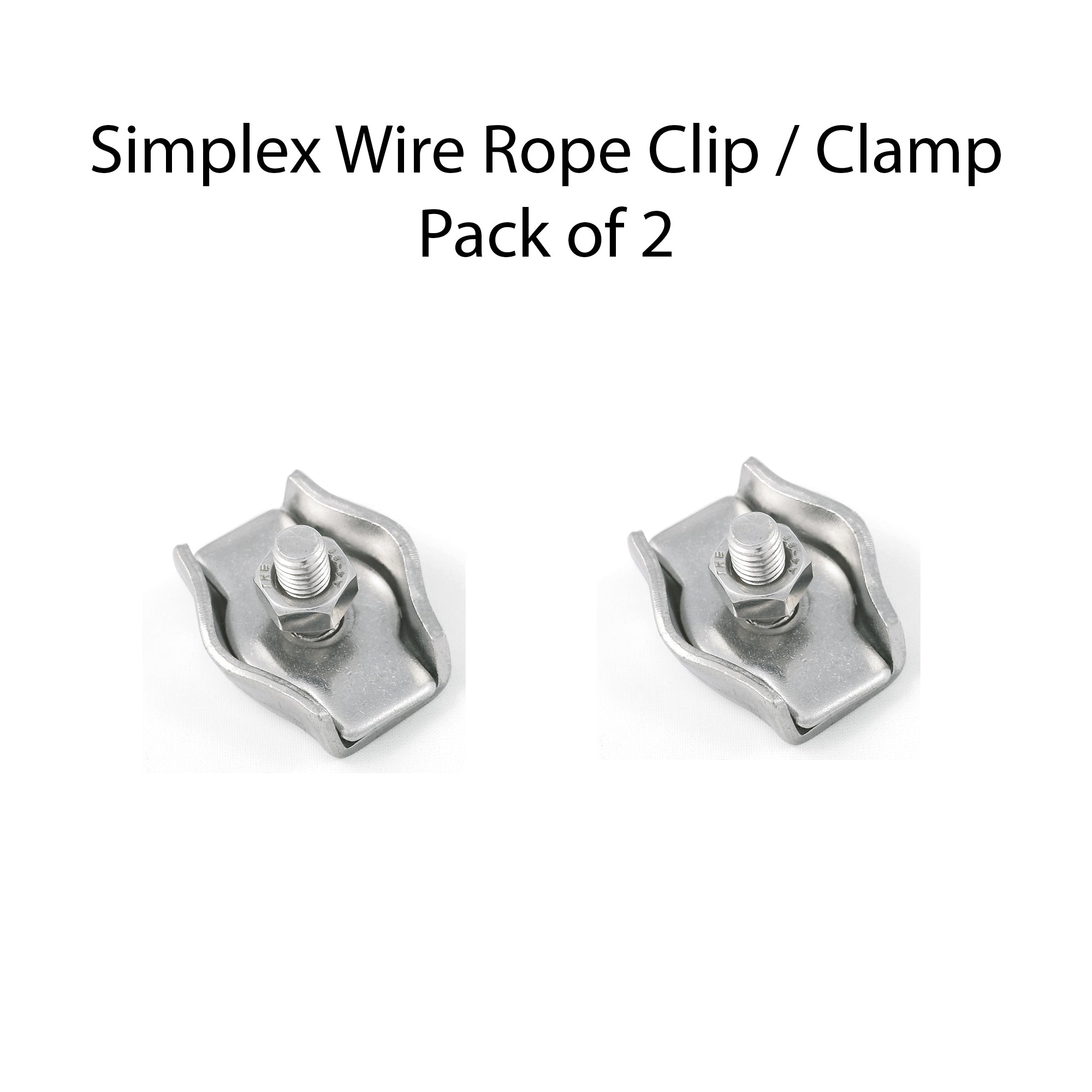 Pack of 2 simplex wire rope clips in A4 316 stainless steel