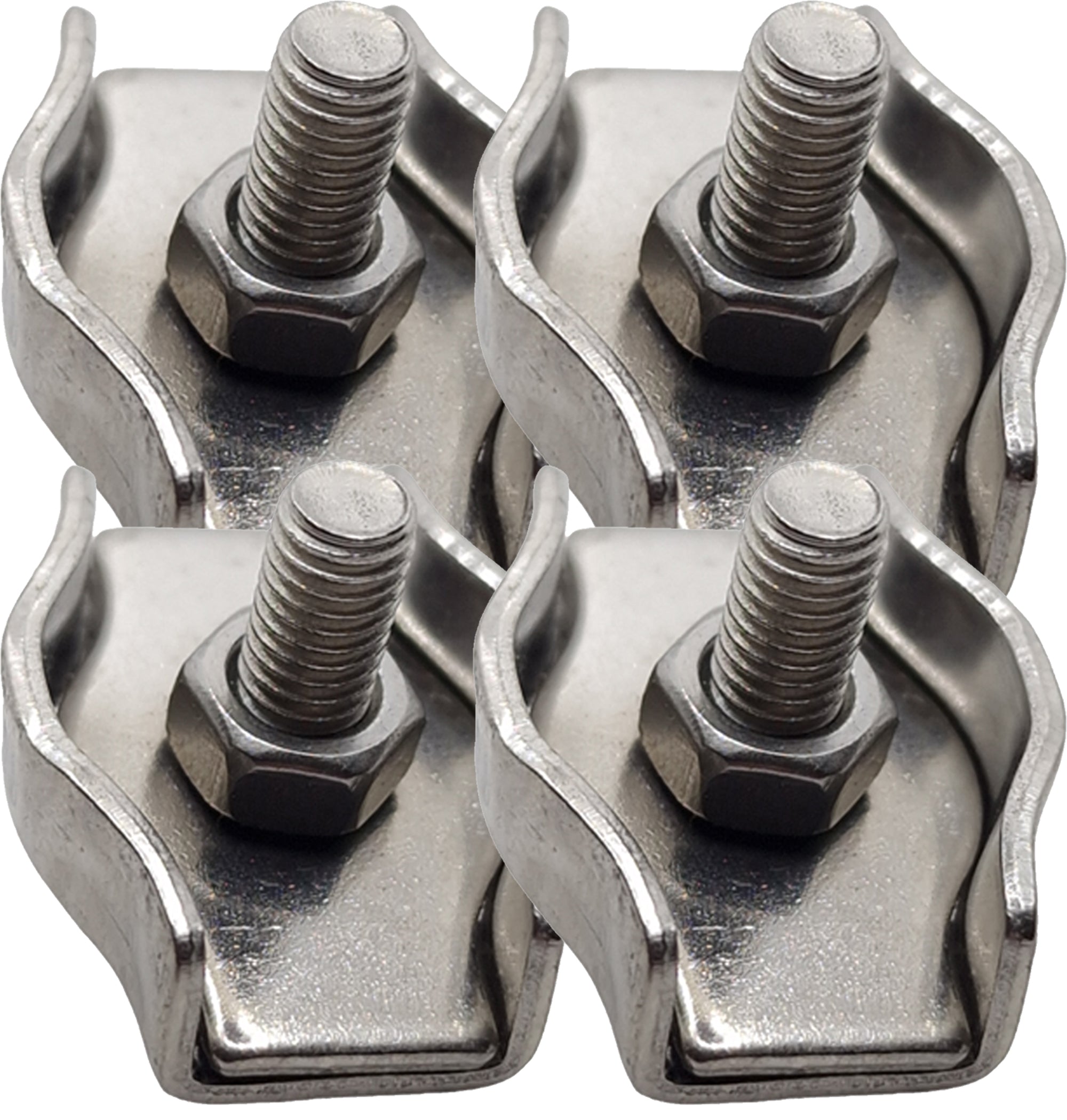 Pack of 4 simplex wire rope clamps in A4 316 marine stainless steel