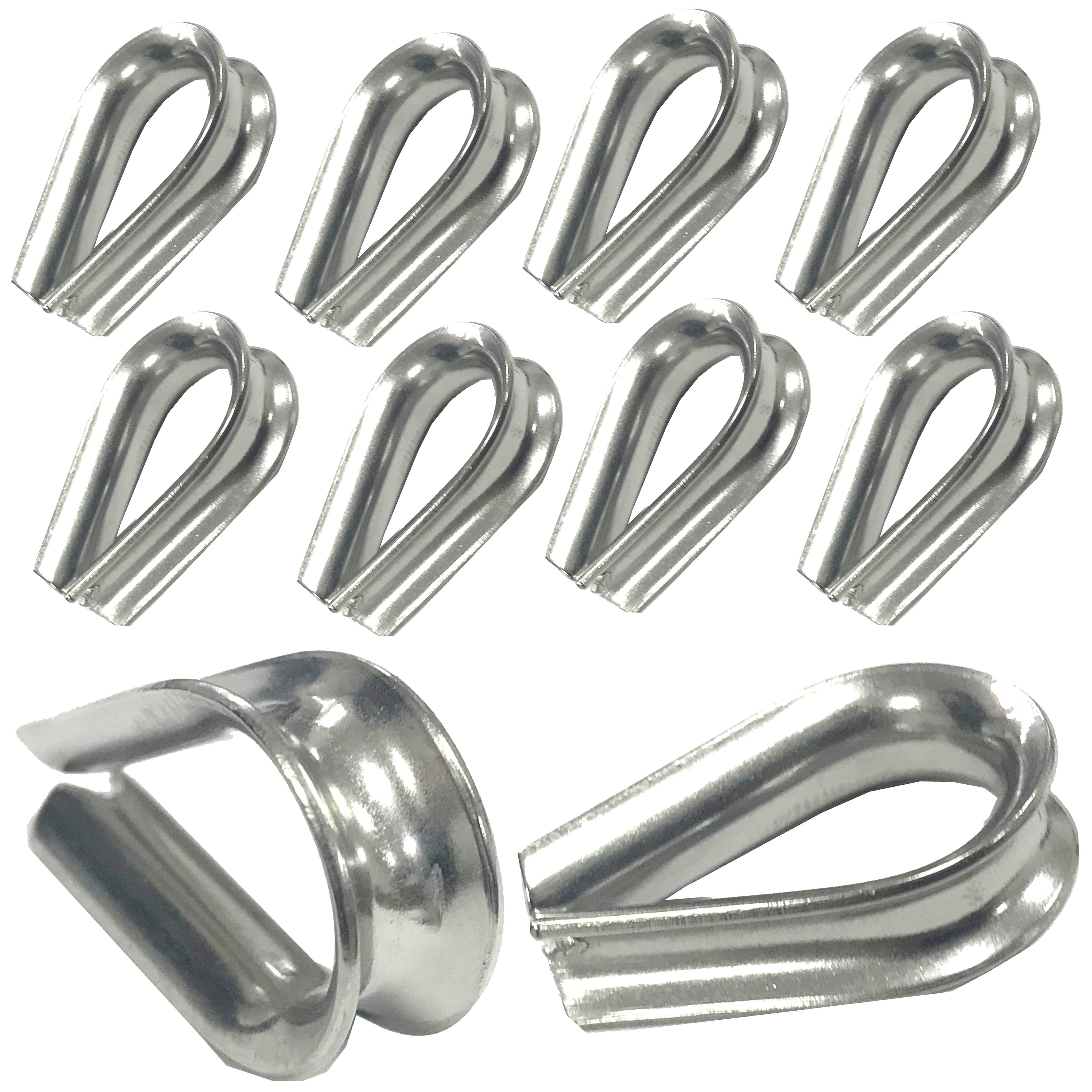 Pack of 10 wire rope thimbles in A4 316 marine stainless steel