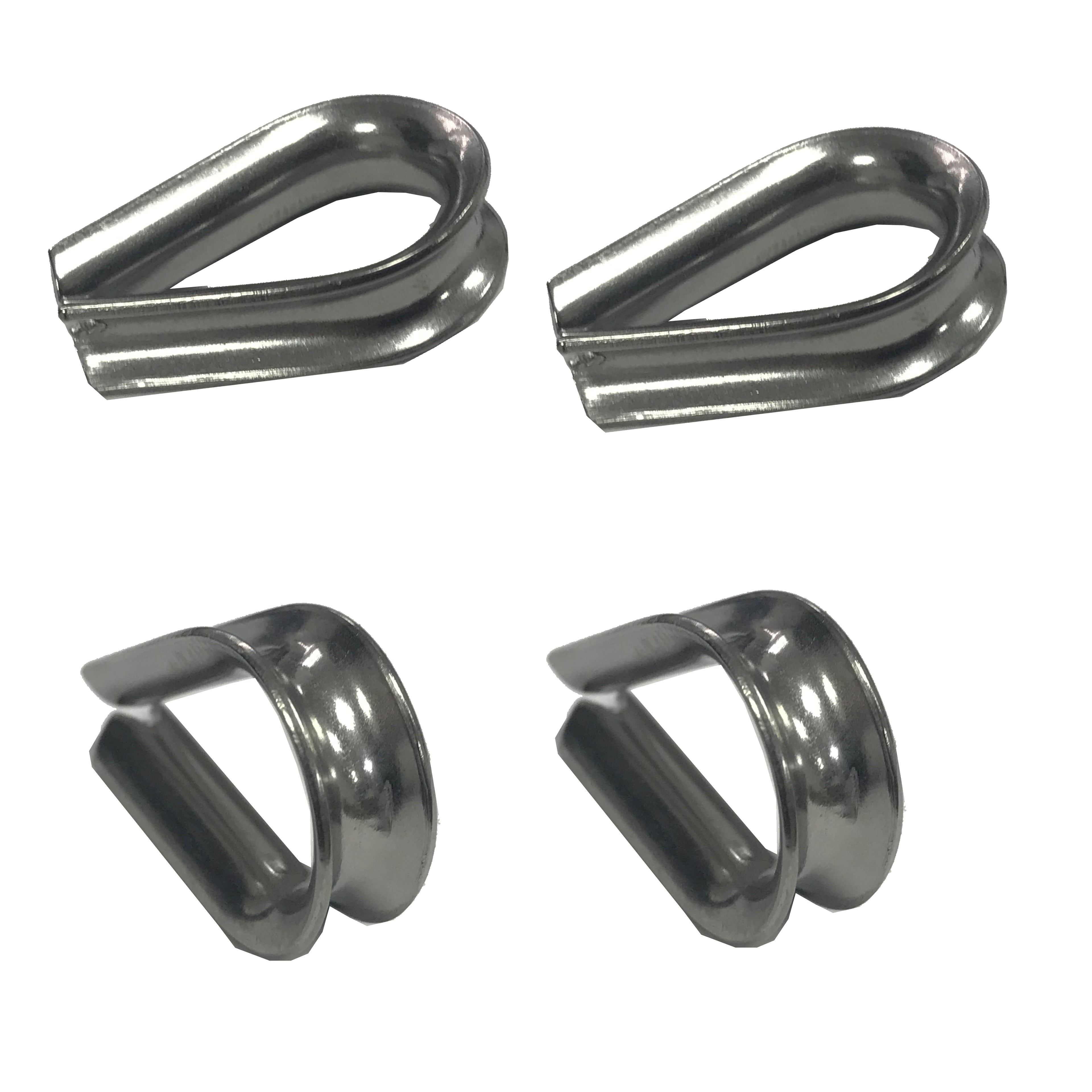 Four A4 316 marine stainless wire rope thimbles shown from two angles