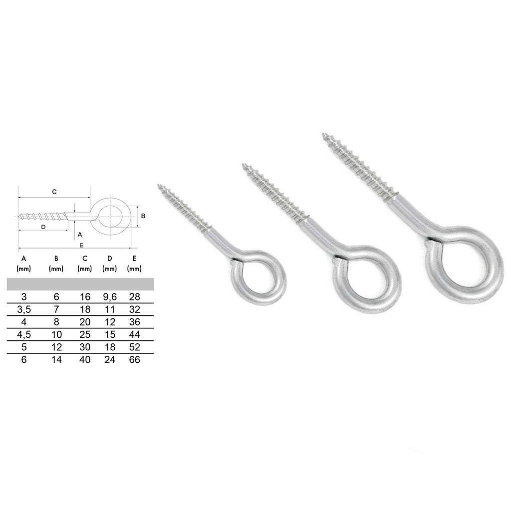 Wood Eye Screw M3–M6 — A4 316 Marine Grade Stainless