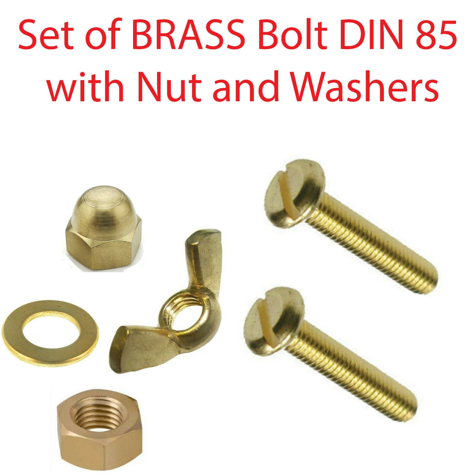 4mm M4 Brass Machine Screws/Bolts Cheese Head Slotted or Nuts or  Washers 