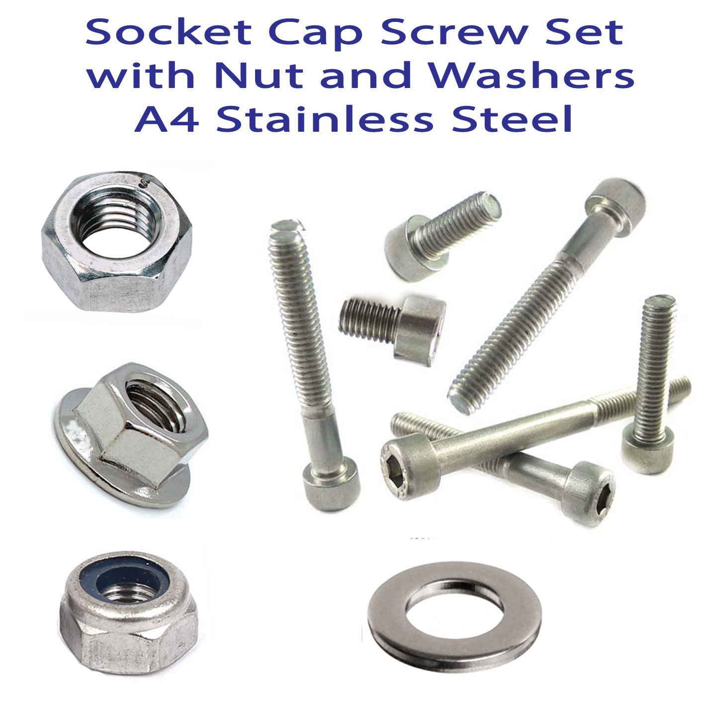 M8 A4 316 MARINE GRADE STAINLESS PART THREAD BOLTS NUTS 2 WASHERS NYLON /& A4
